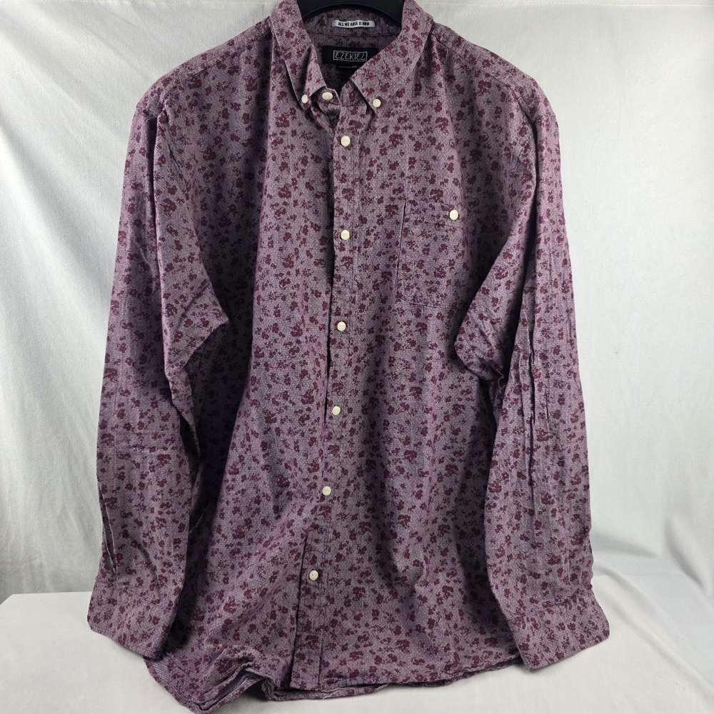 Men's Ezekiel Floral Button-Up Shirt - Maroon Size XXL